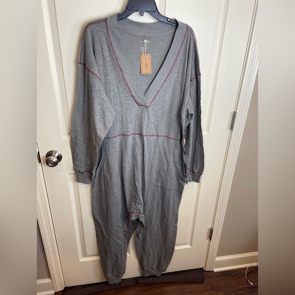 New Natural Life Johnnie Cotton Jumpsuit Women's Charcoal Gray Loungewear Medium - Picture 2 of 9